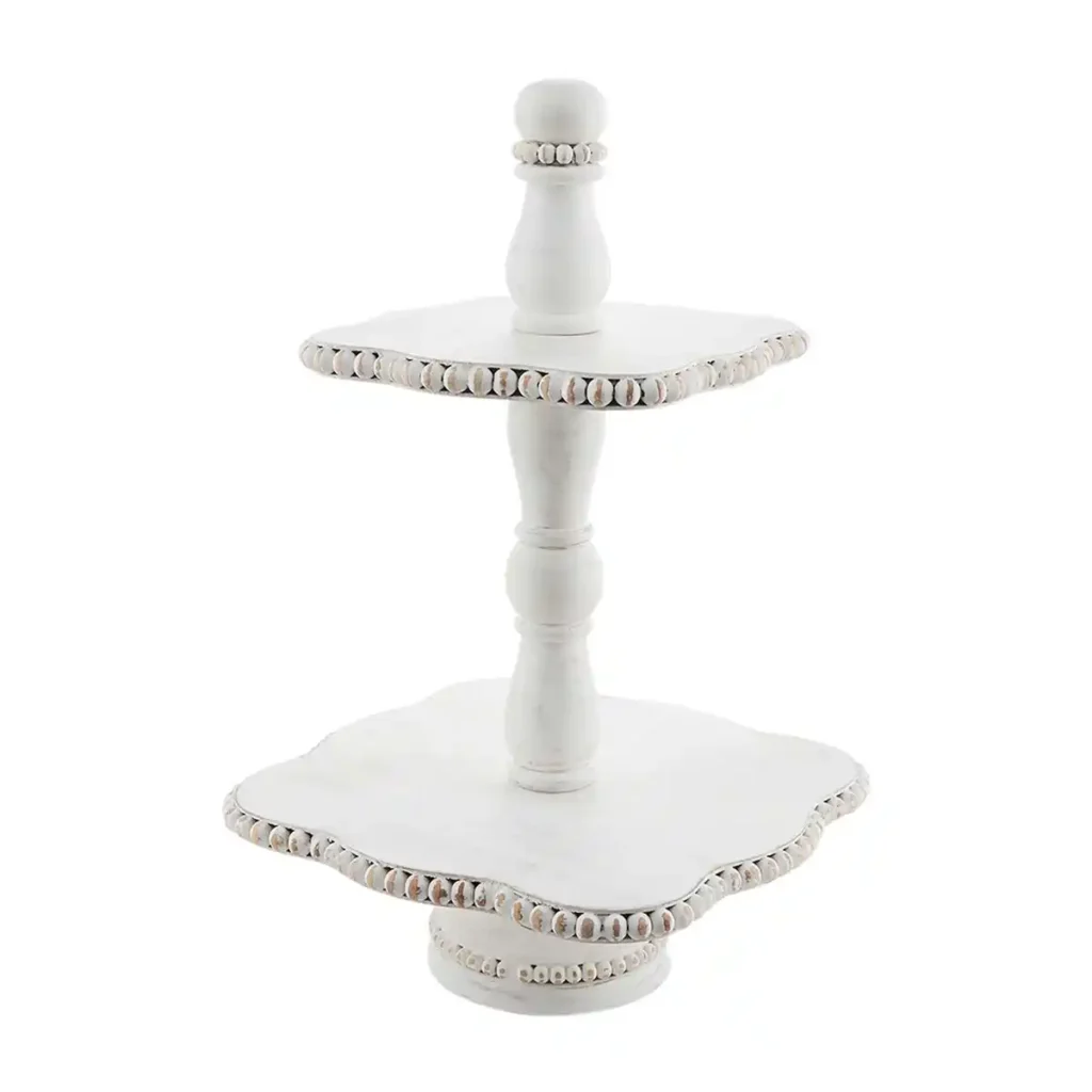 mudpie white beaded tiered server